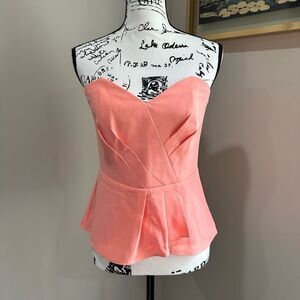 White House Black Market Peplum Orange Desert Flower Strapless Bustier Top 4 NWT